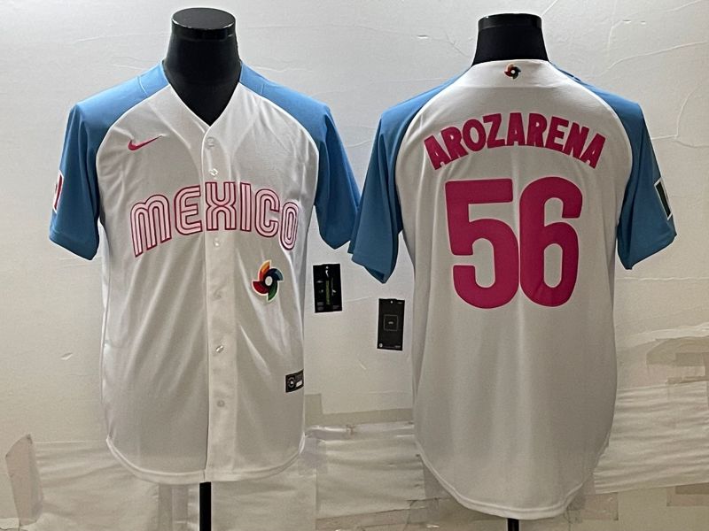 Men 2023 World Cub Mexico #56 Arozarena White blue Nike MLB Jersey2->more jerseys->MLB Jersey